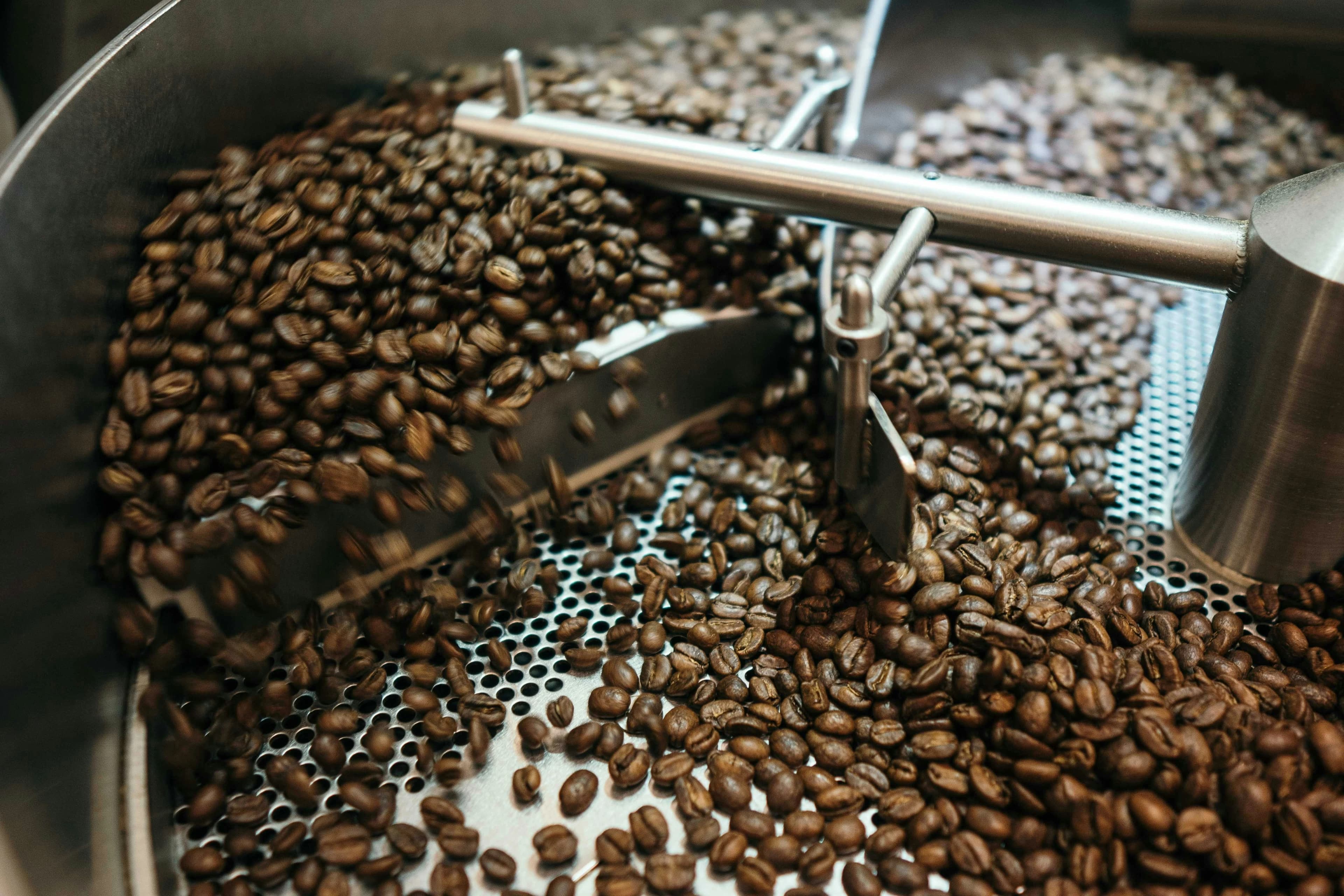 Coffee beans in a machine